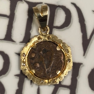 Widows Mite - Bronze Prutah - 14K gold Mount - Circa 101-76 BCE