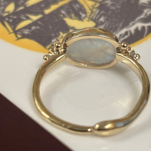 Rainbow Moonstone and diamond  ring in 14K gold