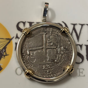 La Capitana Shipwreck - 8 Reales -Mounted in a Sterling Silver frame with 14K prongs