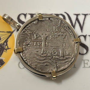 La Capitana Shipwreck - 8 Reales -Mounted in a Sterling Silver frame with 14K prongs