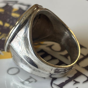 Authentic Spanish Cob - 1 Reales - Assayer "Q" - Sterling ring with 18K gold bezel