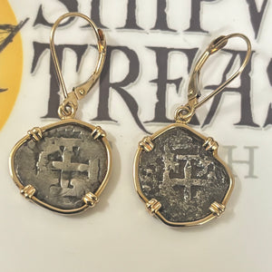 Authentic Spanish Cob - 1/2 Reales - 14Kt gold earrings