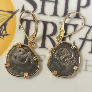 Authentic Spanish Cob - 1/2 Reales - 14Kt gold earrings