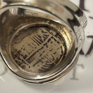 Authentic Spanish Cob -  1 Reales - Sterling Silver ring with 18K Bezel - Assayer "Q"