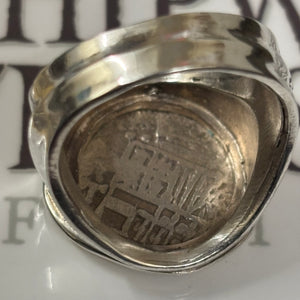 Authentic Spanish Cob -  1 Reales - Sterling Silver ring with 18K Bezel - Assayer "T"