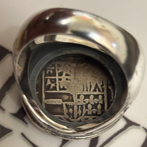 Authentic Spanish Cob  - Unknown Shipwreck - 1 Reales -  Sterling Silver ring with 18K Bezel - (Copy)