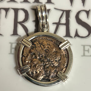 Ancient Greek - AE Bronze - Poseidon "King of the Seas" Pendant - Sterling Silver