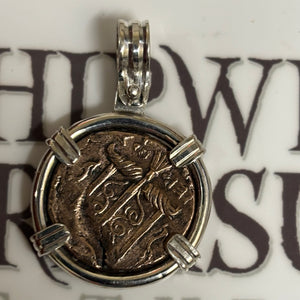 Ancient Greek - AE Bronze - Poseidon "King of the Seas" Pendant - Sterling Silver