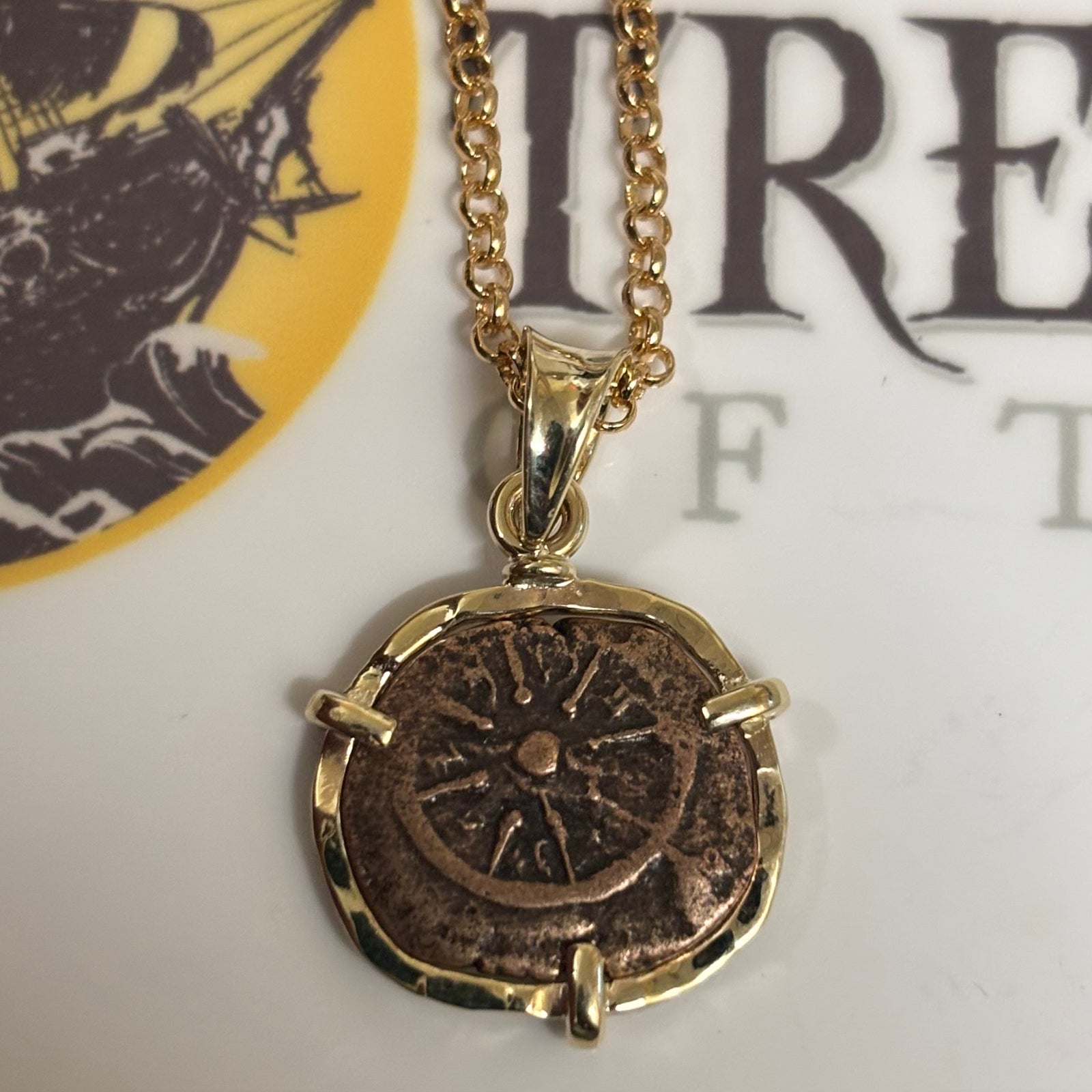 Widow Mites - Ancient Judea - 14K gold  bezel - (Gold filled Chain included)