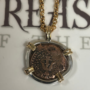 Widow Mites - Ancient Judea - Sterling Silver bezel with 14K gold  bezel - (Gold filled Chain included)