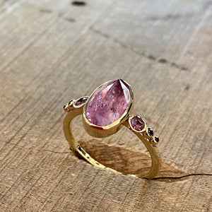 14k Imperial Topaz Ring With Pink Sapphires & Black Diamonds