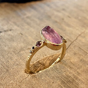 14k Imperial Topaz Ring With Pink Sapphires & Black Diamonds