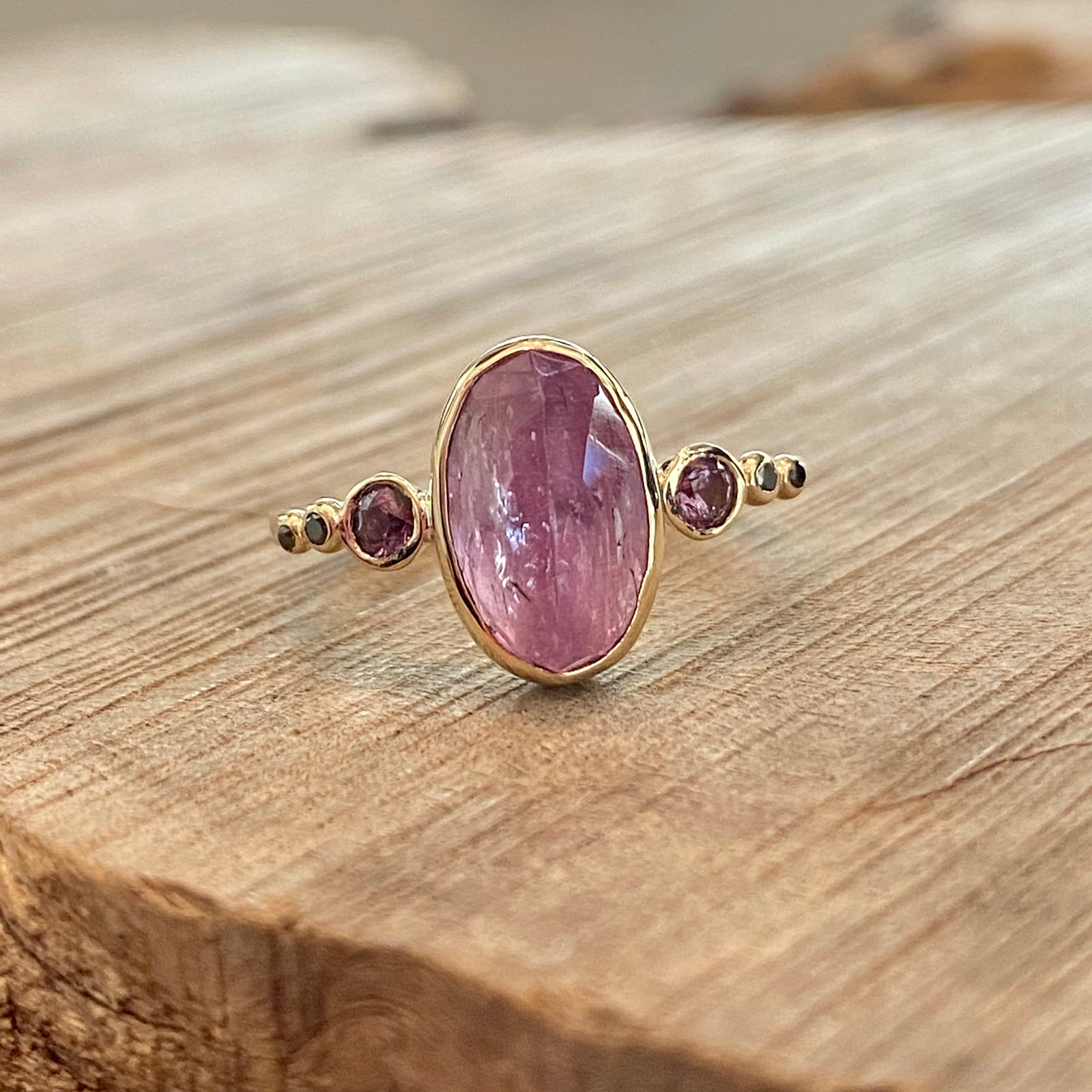 14k Imperial Topaz Ring With Pink Sapphires & Black Diamonds