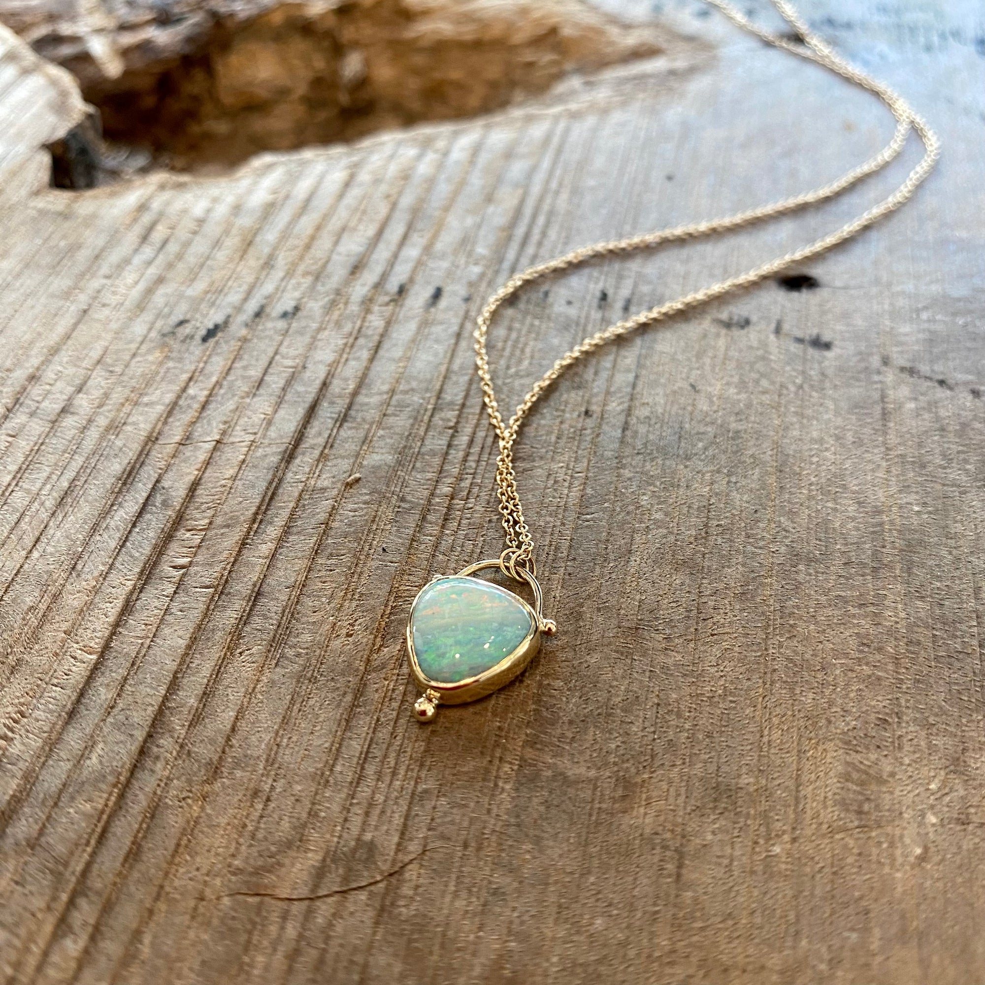 14k Australian Opal Necklace with gold bead