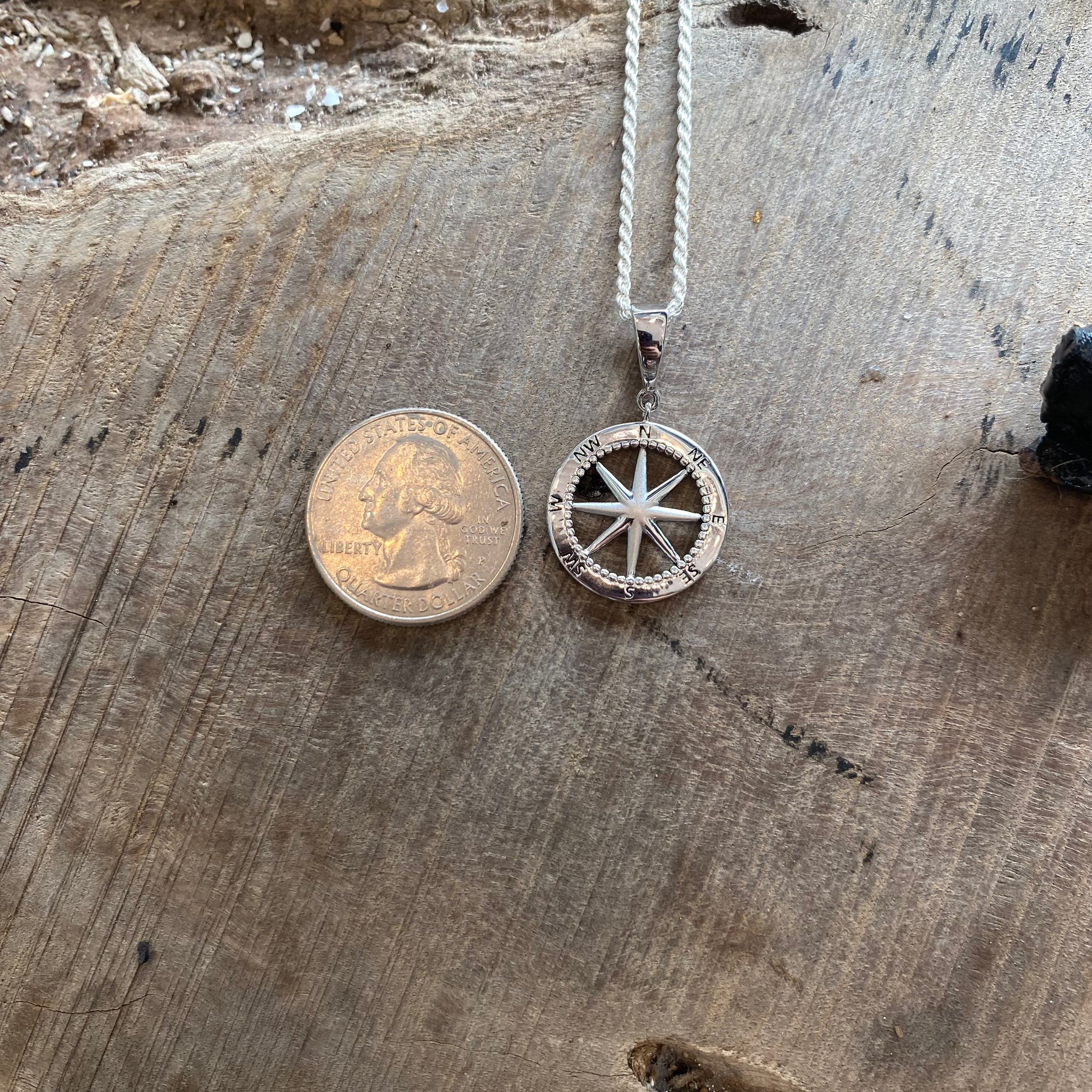 Compass Rose Pendant w Sterling Silver Chain Shipwreck