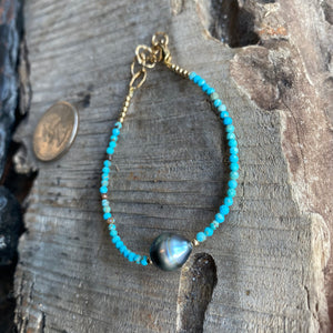 Dainty Tahitian Pearl Turquoise Bracelet