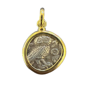 Authentic Greek Drachma - Arabian Athena and the Owl - Mounted in 18k - Circa 200 BCE