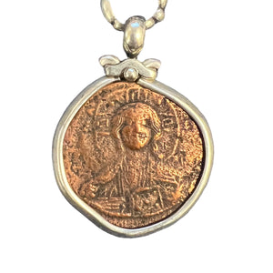 Authentic Roman Bronze Coin (Anonymous Follis) - Minted in Constantinople (Modern Day Istanbul, Turkey) w/ attached custom silver chain