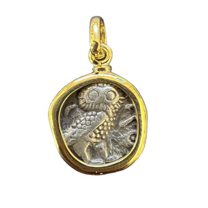 Authentic Greek - AR Drachma - (Arabian Athena and the Owl) - Mounted in 18k - Circa 200 BCE