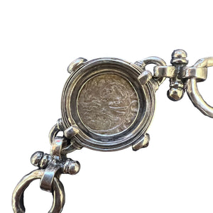 Venice Tornecello Coin -  Circa 1368-1423Sterling Silver Toggle Bracelet accented with Garnets