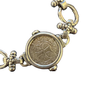 Venice Tornecello Coin -  Circa 1368-1423Sterling Silver Toggle Bracelet accented with Garnets