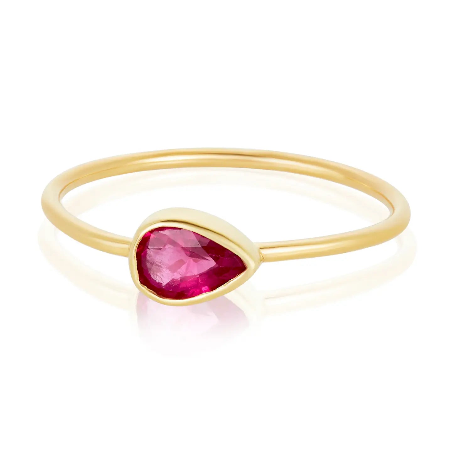 Raindrop in Ruby Ring - 14K gold band - Size 7.0