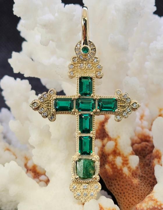 Atocha Bishop Cross in 14K gold. Accented with 40 Diamonds