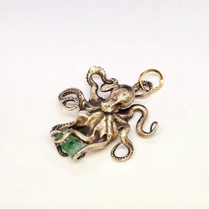 1715 Fleet Uncut Colombian Shipwreck Emerald in custom Sterling Silver Octopus by NTJ