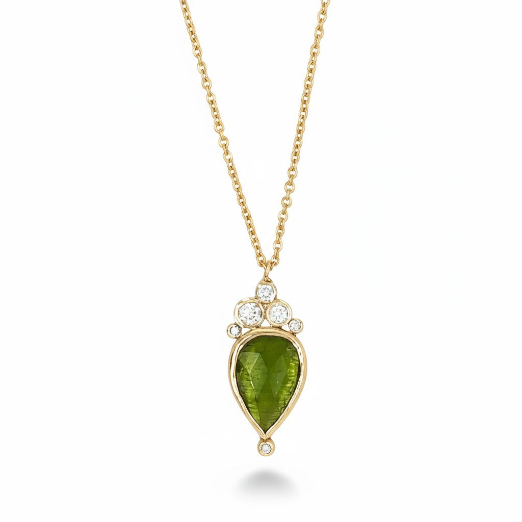 14k Green Tourmaline Necklace w/ Diamonds
