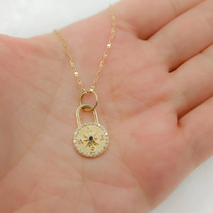 14k Solid Gold Diamond and Blue Sapphire Compass Charm