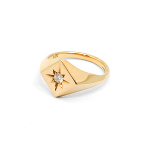North Star Signet Ring with White Diamond - Size 7.5