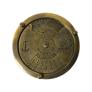 2-1/4" Antiqued Solid Brass Compass With 100-Year Calendar
