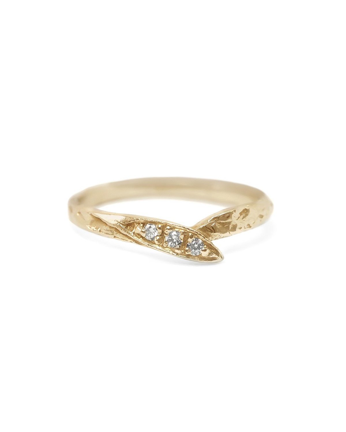 Solid Gold Rustic Diamond Wedding Band - Size 7