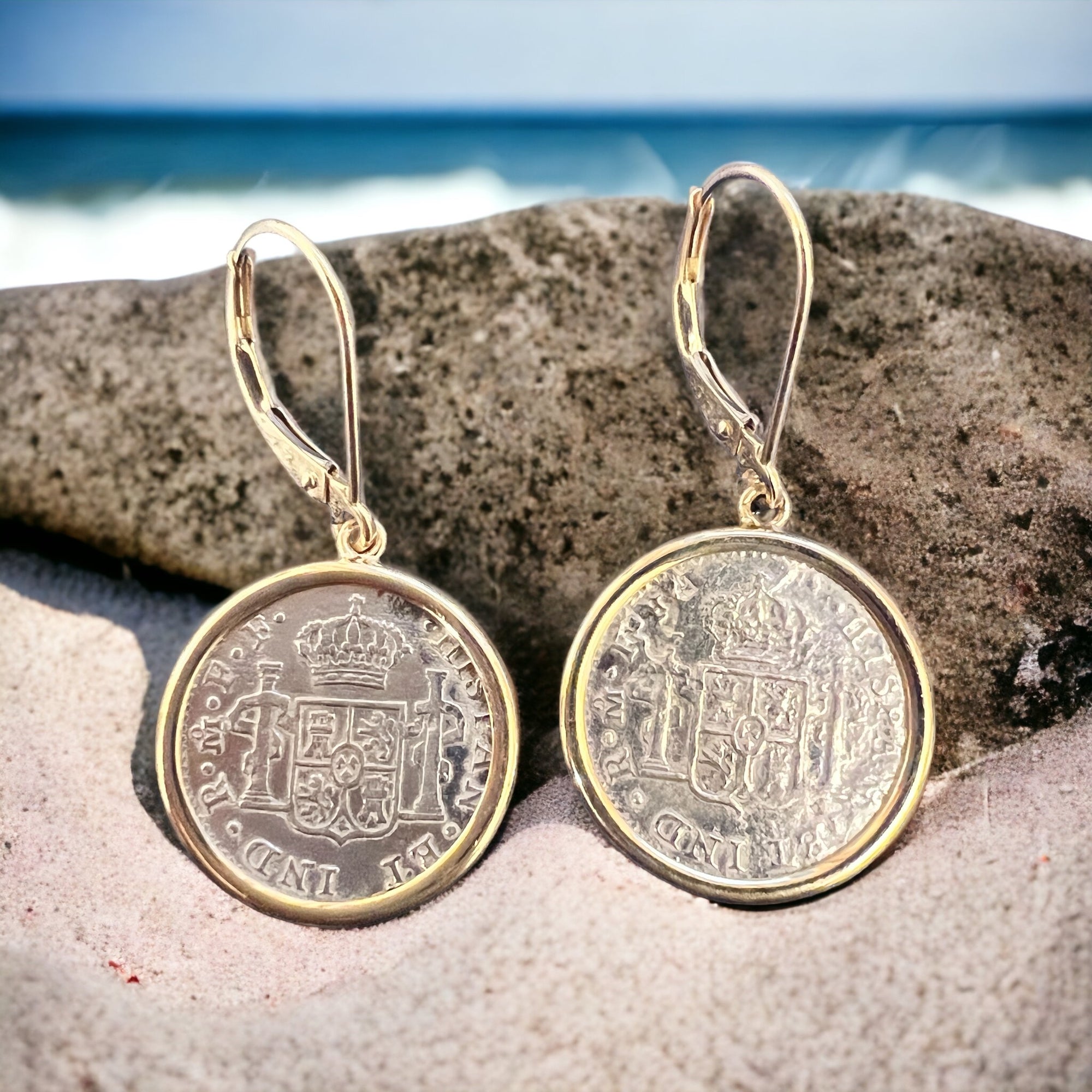 El Cazador Shipwreck - Two 1/2 Reales Coins - Dated 1780 and 1783 - Ear Ring set
