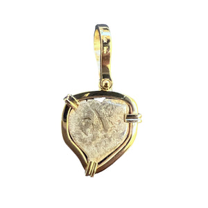 Beachcomber Series - Unknown Shipwreck - 1/2 Reales Spanish Cob Coin - Mounted in 14K heart shaped bezel.