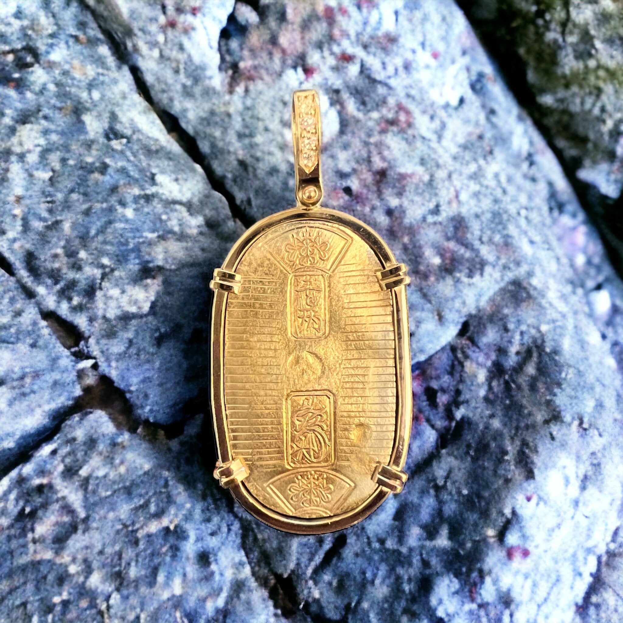Japan Koban Gold Coin Mounted in 18k Yellow Gold - Shipwreck 