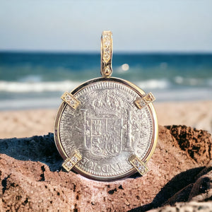 El Cazador Shipwreck - 2  Reales - Dated 1773 - 14k Mount with Diamonds