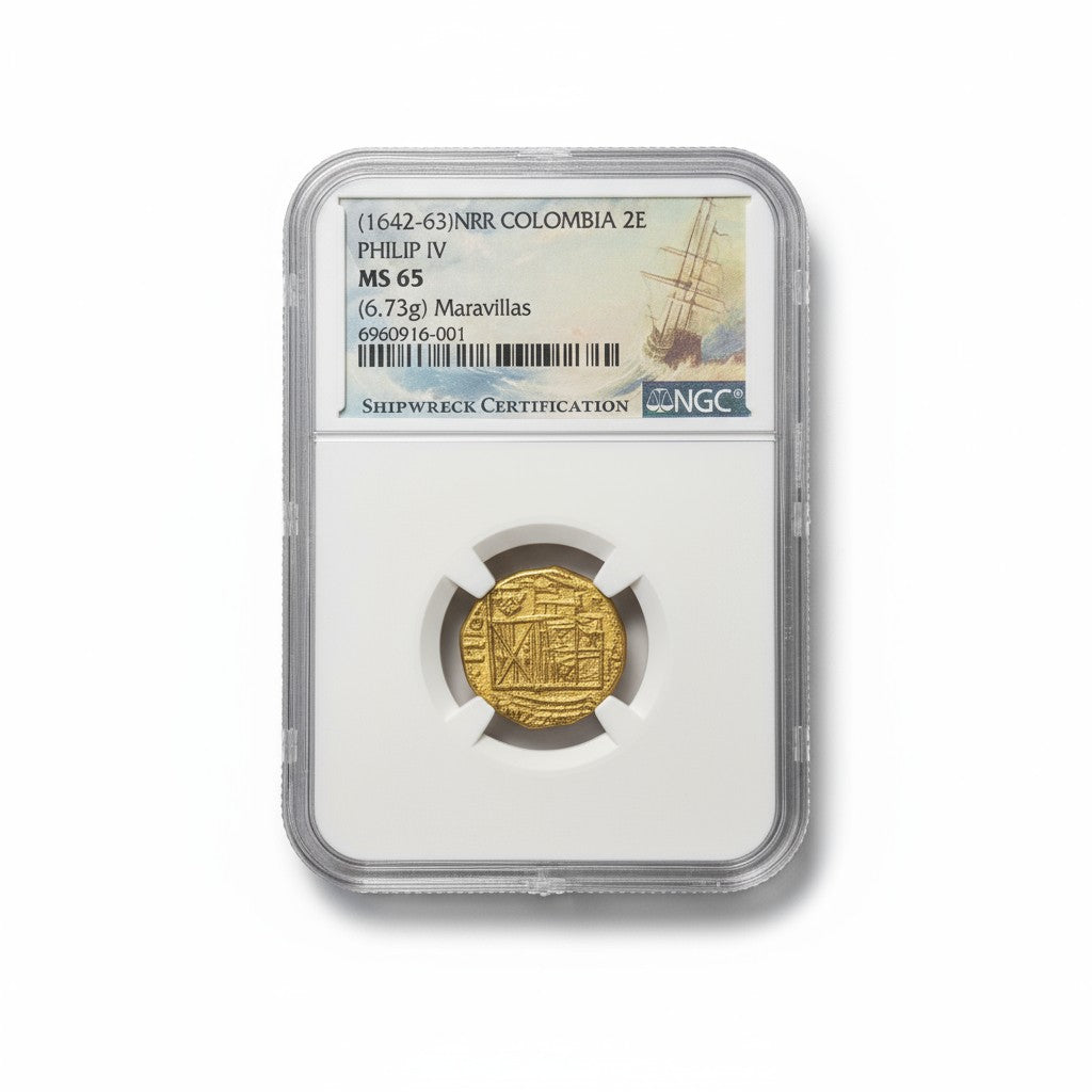 Maravillas Shipwreck - 2 Escudos - Mint: Santa Fe de Bogota - NGC graded an MS65