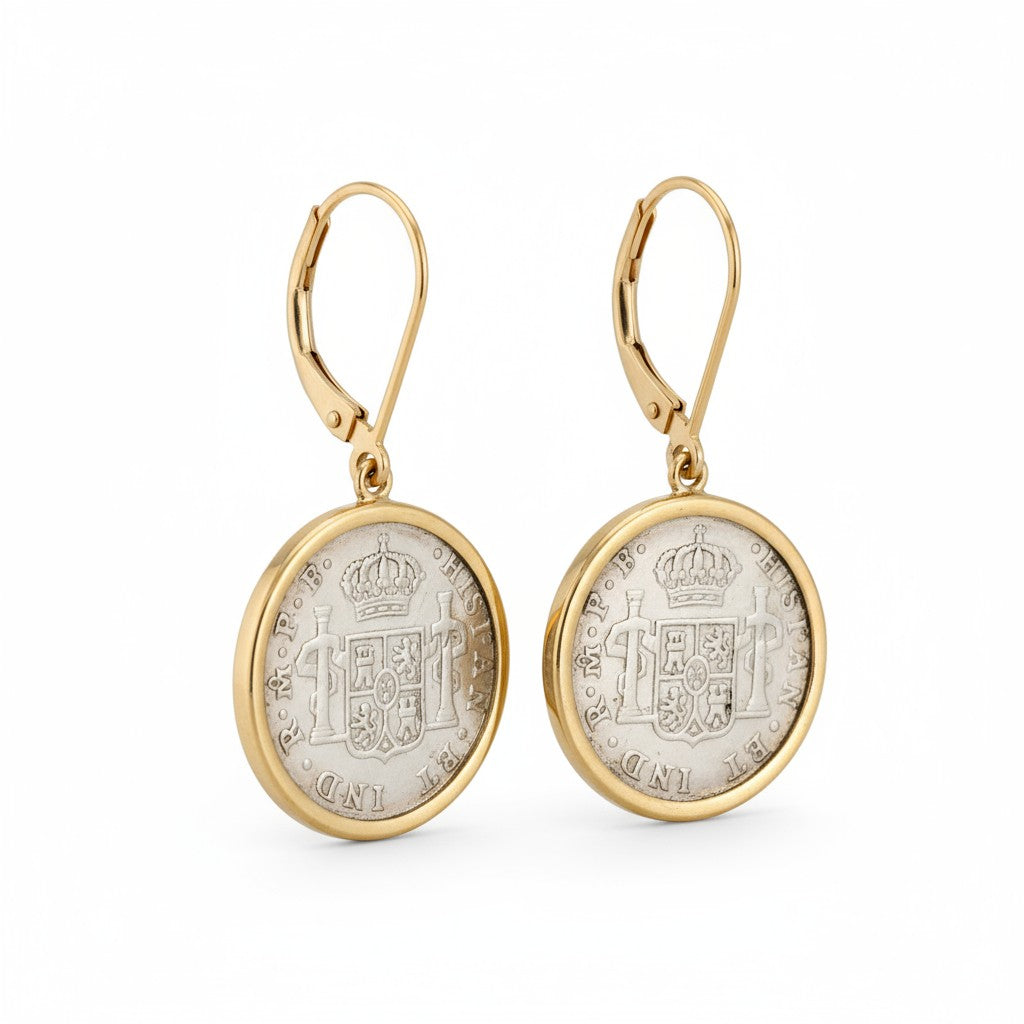 El Cazador Shipwreck - Two 1/2 Reales Coins - Dated 1780 and 1783 - Ear Ring set