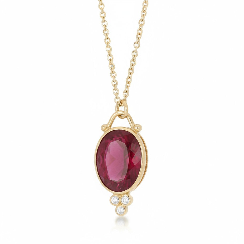 14k Ruby (3ct) and diamonds necklace