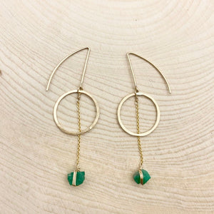 Raw Emerald Crystal 14k Gold Filled Moon Drop Earrings