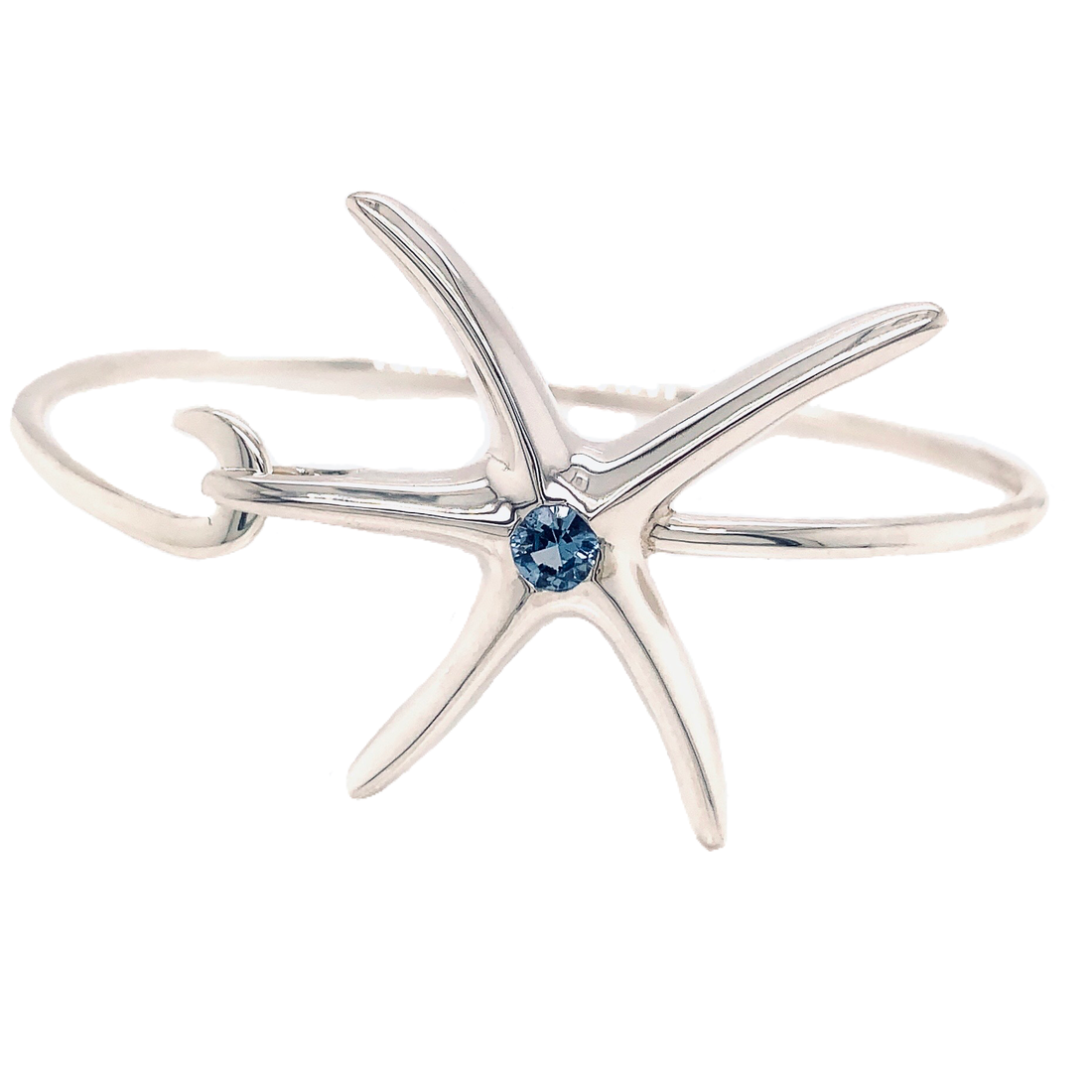 Sterling Silver Starfish Bangle with Blue Zircon Gemstone