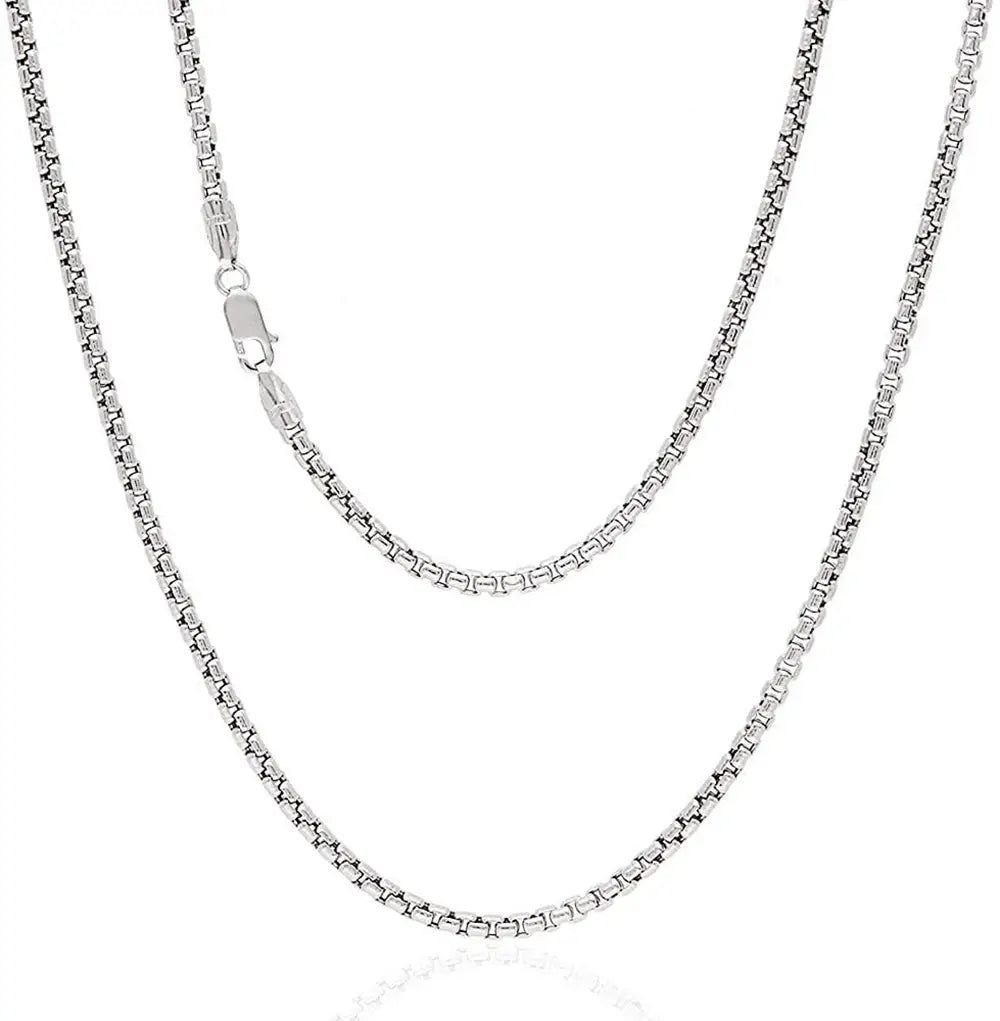 Sterling Silver Rhodium Plated 2.5mm Round Box Chain 22"