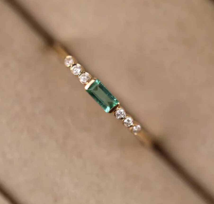 Emerald Baguette Diamond Ring - Size 7