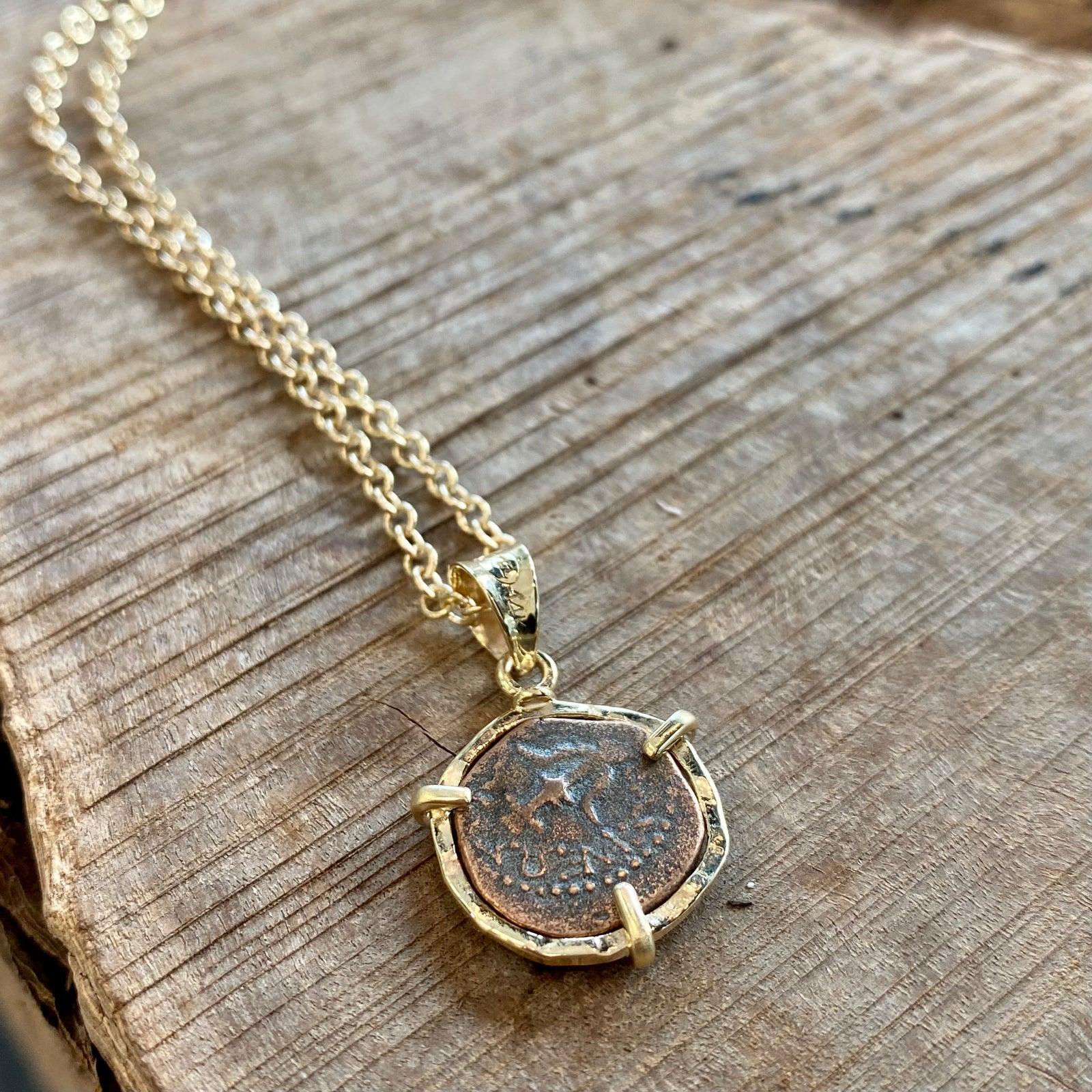 Widow Mites - Ancient Judea - 14K gold  bezel - (18" Gold filled Chain included)