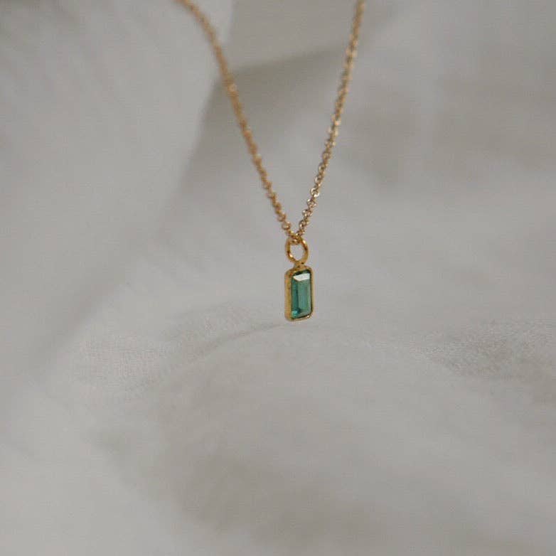 Emerald Baguette Pendant Necklace - Solid 14kt