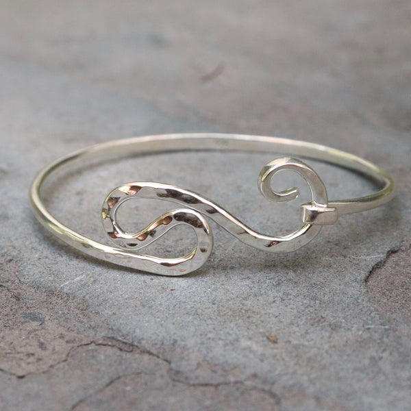 Silver Wave Bracelet, Resort Wear, Hammered Bangles, Sterling