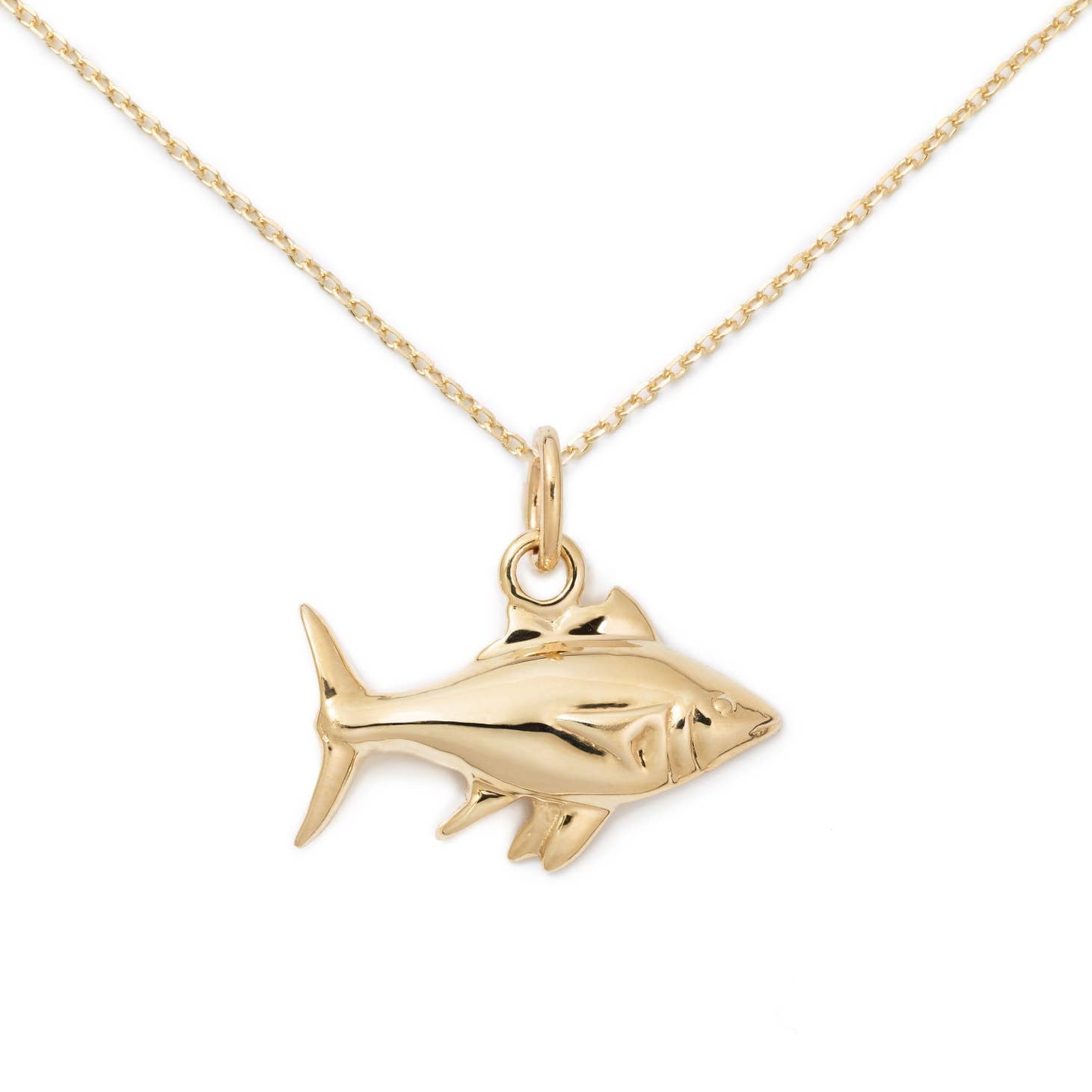 14k Gold Fish Pendant  w/ 18" Adjustable Chain