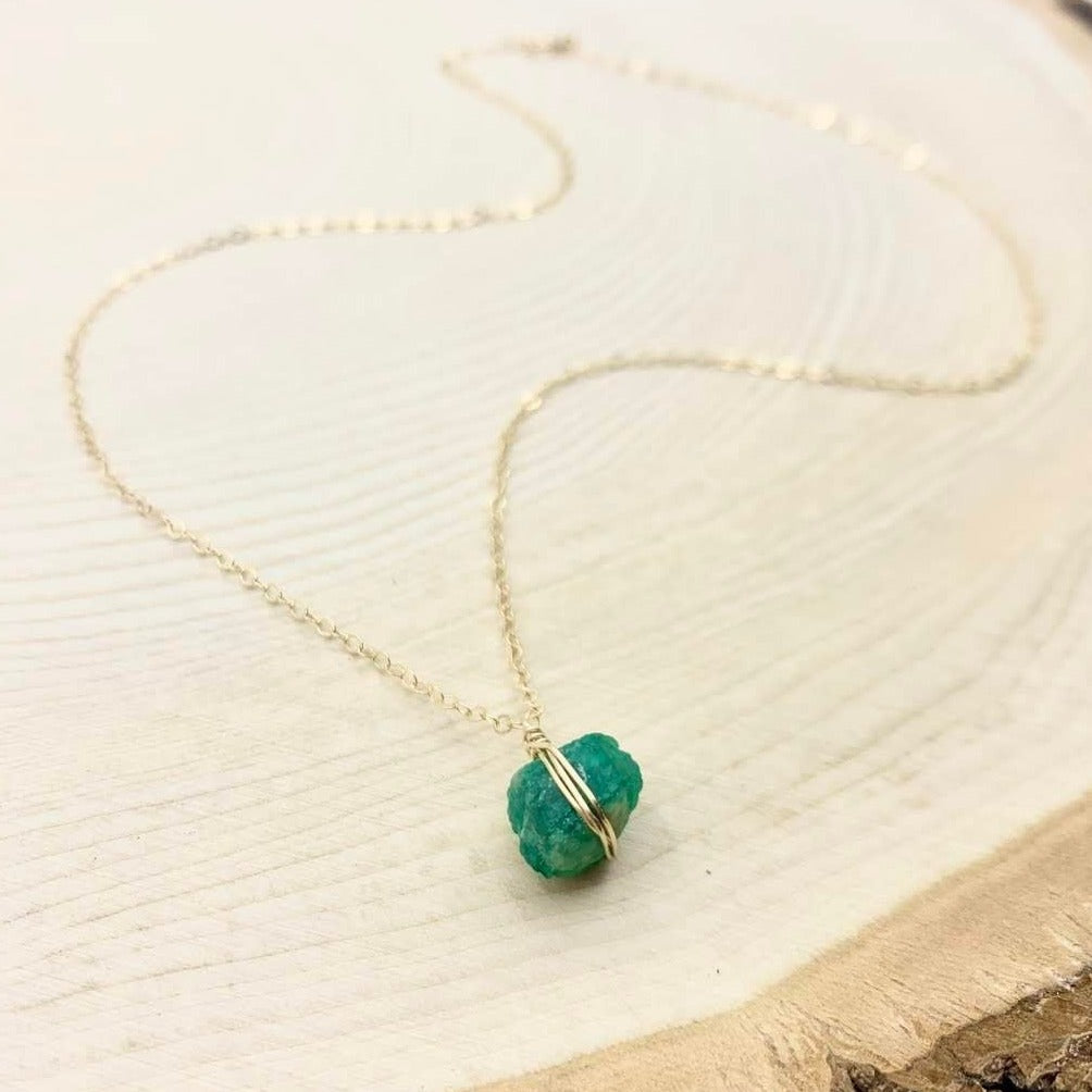 Raw Emerald Crystal with 14k Gold Filled Chain