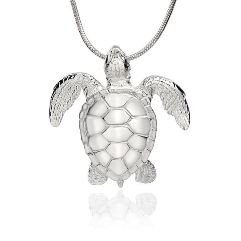 Sterling Silver - Green Turtle Pendant with 18" Sterling Silver Omega Chain